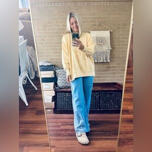 Aerie Yellow Smiley Face Crew Neck Sweater